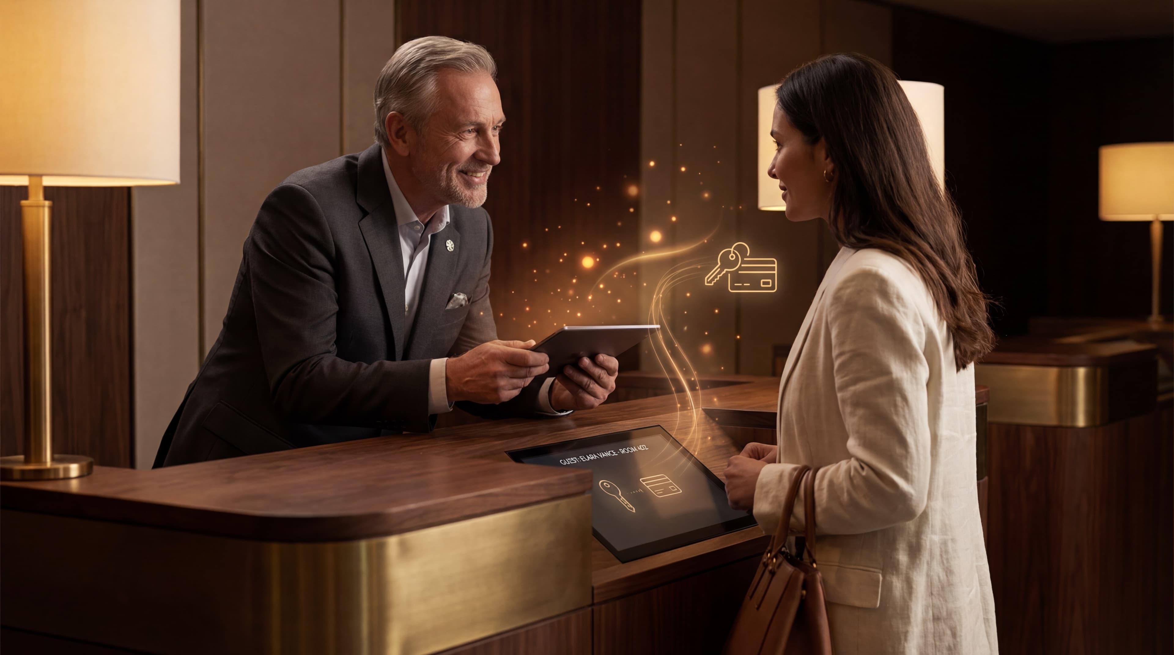 Hotel check-in moment with intelligence connecting systems